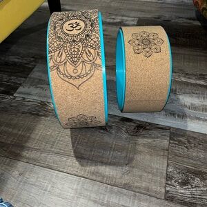 Decorative Cork Yoga Wheel Set with Teal Accents